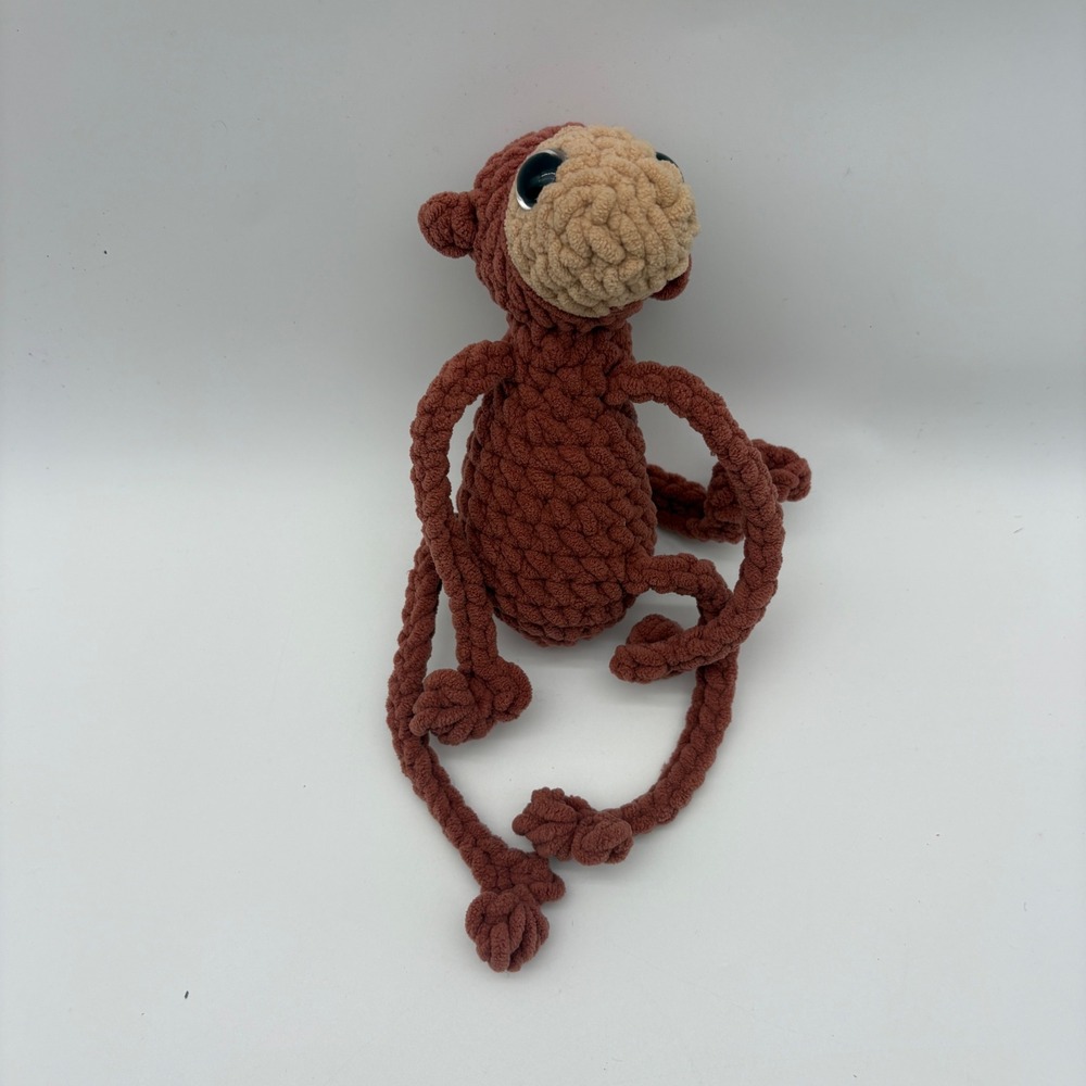 Handmade Crochet Monkey Plush Amigurumi Brown Chenille Yarn Long Limb Soft Toy